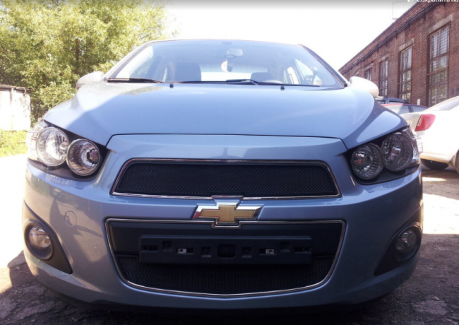 Защита радиатора "Standart" Chevrolet Aveo (2011-2015) верх, чёрная купить недорого с доставкой в Клин