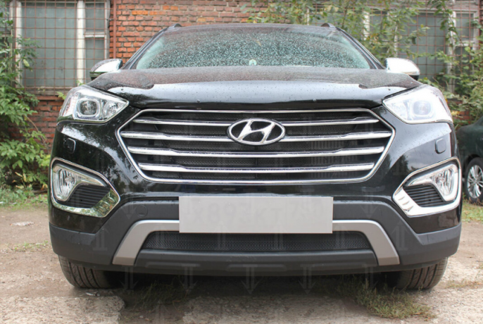 Защита радиатора "Standart" Hyundai Grand Santa Fe (2013-2016) чёрная купить недорого с доставкой в Клин