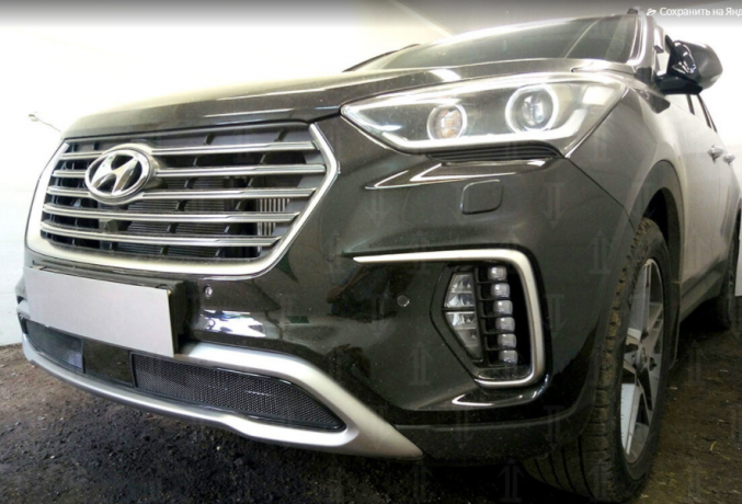 Защита радиатора "Standart" Hyundai Grand Santa Fe (2016-2018) под датчик ACC, чёрная купить недорого с доставкой в Клин