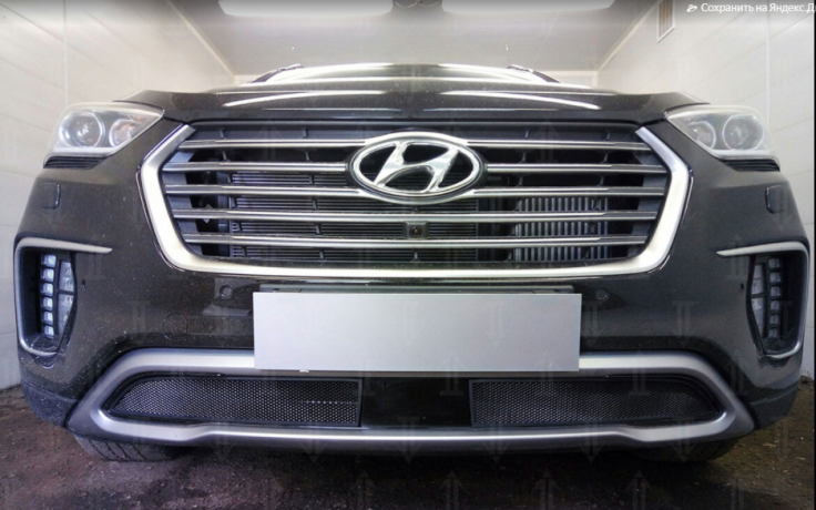 Защита радиатора "Standart" Hyundai Grand Santa Fe (2016-2018) под датчик ACC, чёрная купить недорого с доставкой в Клин