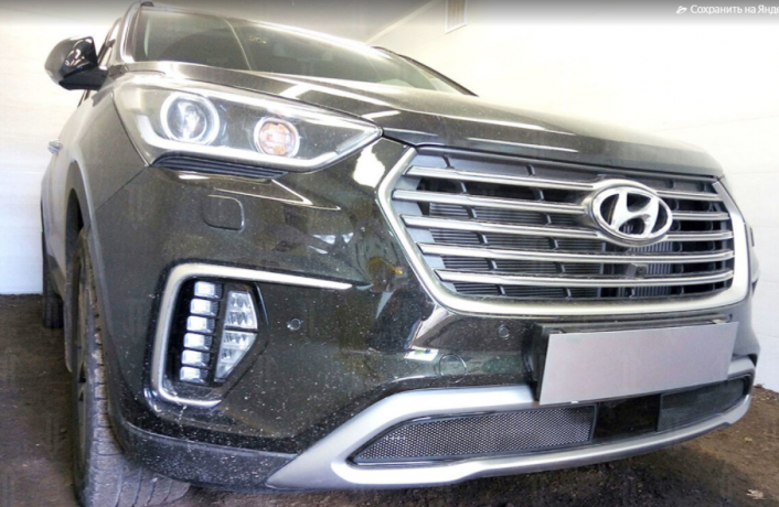 Защита радиатора "Standart" Hyundai Grand Santa Fe (2016-2018) под датчик ACC, чёрная купить недорого с доставкой в Клин