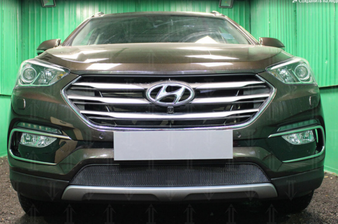 Защита радиатора "Standart" Hyundai Santa Fe (2015-2018) чёрная купить недорого с доставкой в Клин