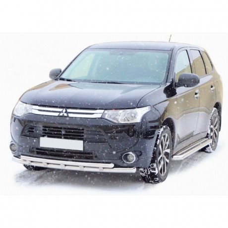 Защита переднего бампера «Труба двойная» (d63,5) для Mitsubishi Outlander (2014-2016)(Окрашенное) купить недорого с доставкой в Клин